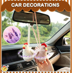 Soulchen 2 Pcs Chicken Lover Gifts Handmade Crochet Chicken Car Air Freshener Cute Crochet Car Accessories Rearview Mirror Hanging Accessories for Automotive Interior Office Home Decor, Lavender Scent