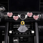 Bling Heart Air Vent Clips, Crystal Heart Car Air Fresheners Vent Clips Diffuser Vent Clip Rhinestone Car Decoration Interior Decor Cute Accessories for Women (Pink) + Sunflower Mask Hook