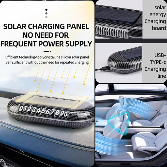 Solar-Powered Car Air Purifier with USB Charging & Ozone Odor Elimination - Portable HEPA Filter-Free Ionizer for Pet Odors, VOCs - Compact, Silent, Best for Car Use (8820 carbon fiber)