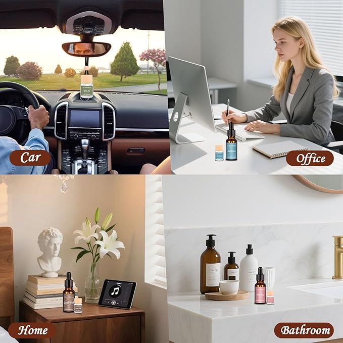 12 Pack Car Air Freshener & Refills, 6-Scent Hanging Air Freshener Diffuser Set -Each(8ml +20ml Refill), Essential Oil Diffuser With Refill Bottles, Reusable Car Fragrance Decor Accessories