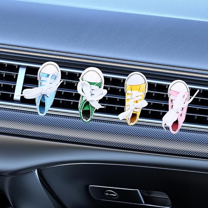 4 pack Car Air Fresheners Cute Shoes Car Air Vent Clip Freshener with 4PCS Reusable Scents Tablets Refills Cars Accessories for Women/Men Cars Interior Decoration Best Gift for Friend