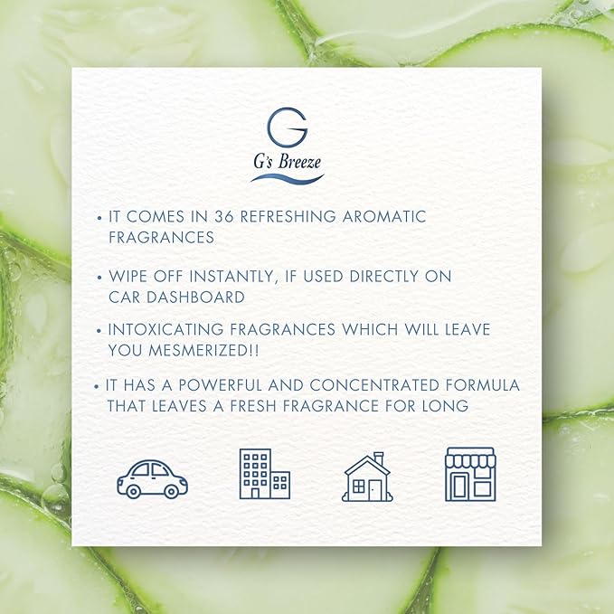 G's Breeze Cucumber Melon Air Freshener - Refreshing, Sweet & Juicy Aroma, 48 Hour Long-Lasting Scent, Odor Eliminating Fragrance for Home, Car & Office - Pet-Friendly & Oil Burner Compatible