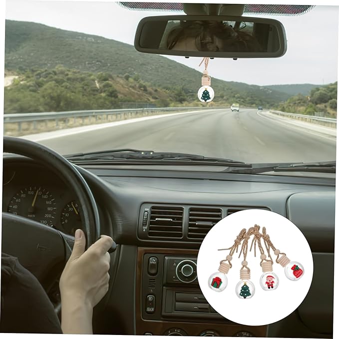 Mobestech 4pcs Car Diffuser Bottles Christmas Themed Ornaments for Car Holiday Decor Compact and Lightweight Design for Easy Hanging