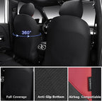 CAR PASS Nappa Leather Seat Covers for Car, Waterproof Seat Covers Full Set, Luxury 3D Rhombus Lined Sponge Airbag Compatible Universal Fit for Automotive SUV Truck Pickup Sedan, Black Red