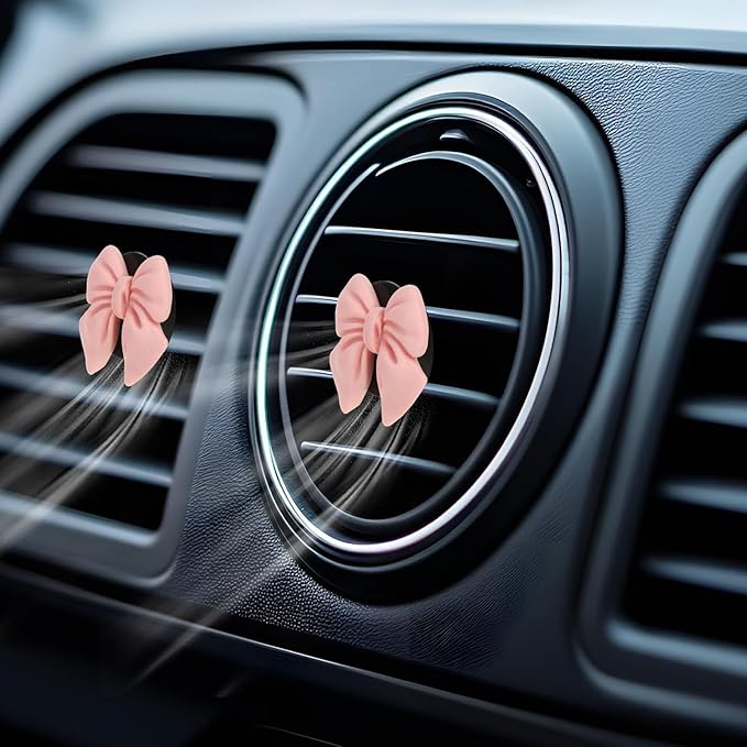 4PCS Bow Car Air Freshener Clips, Cute Girly Bow Car Air Vent Clip, Car Decor Accessories Interior Aesthetic Decorations Charm Stuff for Women Gir (Pink, 1.69in)