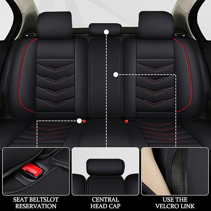 Car Seat Cover 6 Seats for Ford Explorer 2000-2026, Waterproof Durable Compatible Airbag, Premium Leather Seat Protector(6 Seats Luxury,Black Red)