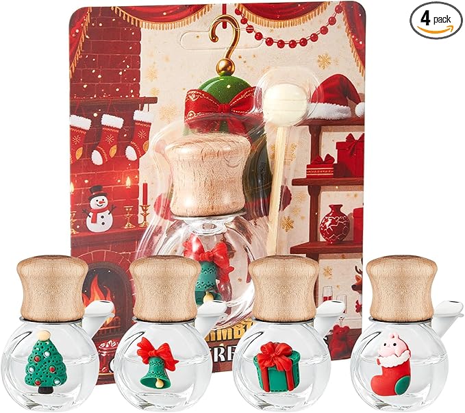 Car Air Freshener Diffuser Christmas Set, Hanging Car Scents Air Freshener, Car Fresheners Long Lasting, Essential Oil Diffuser, Christmas Fragrance Oil, 4pcs