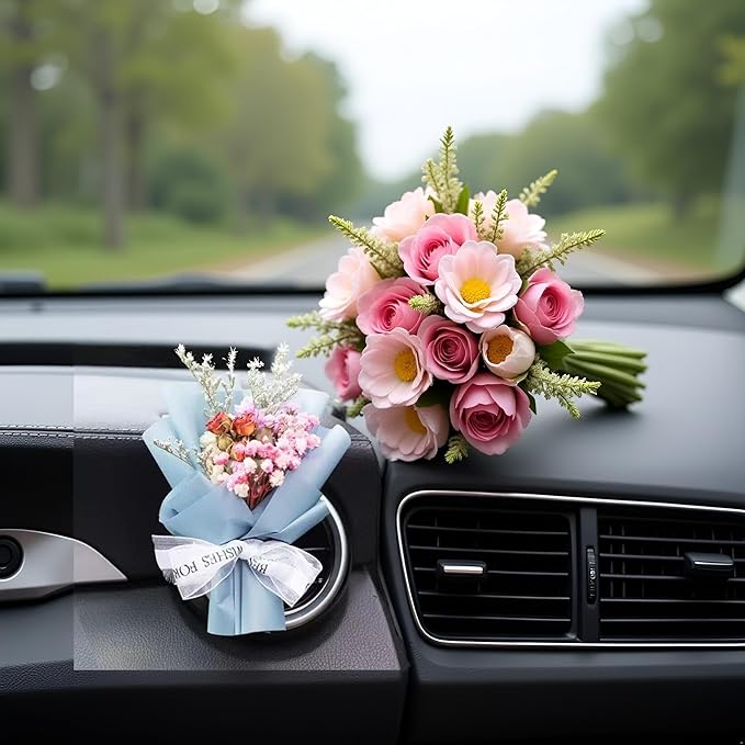 Fresh Flowers Mini Dried Flowers Bouquet for Car Air Vent Clips, Car Air Outlet Perfume Decoration, Air Fresheners Interior Accessories,Automotive Air Fresheners (Blue, Random fragrance)
