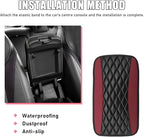 Car Center Console Cushion Pad, PU Leather Waterproof Auto Armrest Box Cover Protector, Comfortable Armrest Seat Box Cover Mat, Universal Car Accessories for SUV Truck (Wine Red)