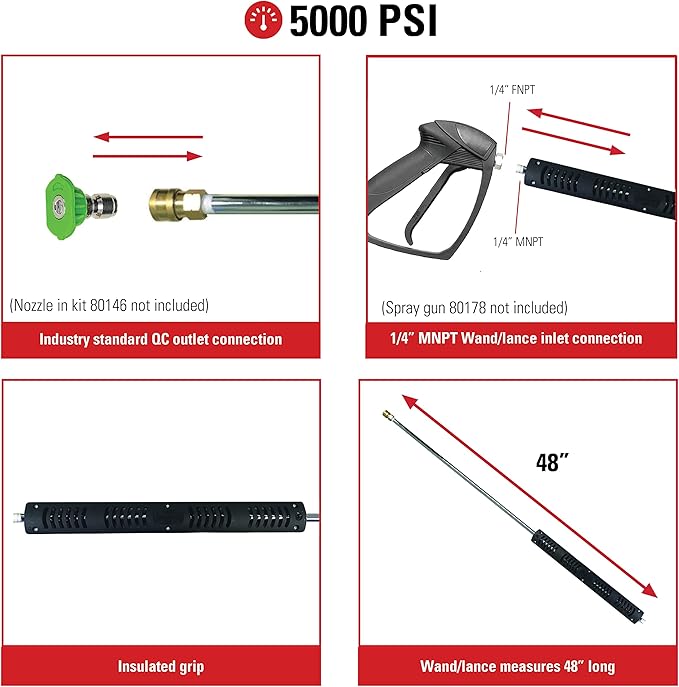 Simpson Cleaning 80179 Universal 48-Inch Insulated Pressure Washer Wand threaded for Hot and Cold Water use up to 5000 PSI