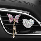 2 Pcs White Bling Rhinestone Heart + Pink Butterfly Clip Accessories Air Conditioning Outlet Clip Car Air Freshener Dashboard Accessories Charm Car Inter Decor Cute Interior Accessories for Women