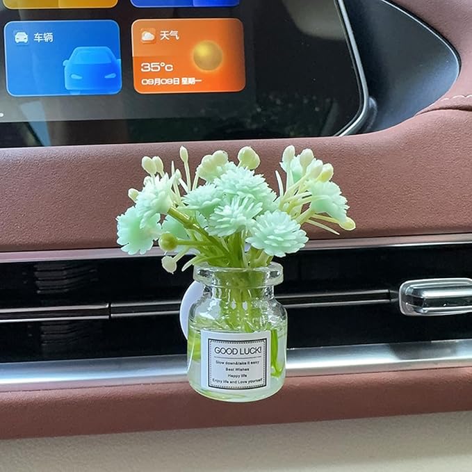 Set of 4 Cute Flower Bouquet in Glass Vase Car Air Freshener Vent Clips, Mini Artificial Flowers for Car Air Vent Decoration, Auto Interior Dash Ornament Accessories