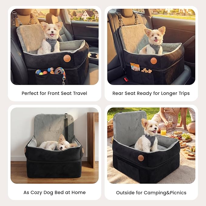 Elevated Dog Cat Car Safety Seat - Waterproof,Black