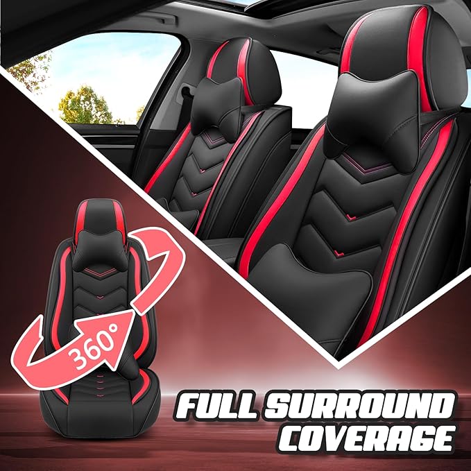 Car Seat Covers for Mitsubishi Outlander 2003-2026, Premium Nappa Leather Car Seat Cover, Stylish Sport Seat Covers， Automobile Seat Cover Sets.(Luxury 5 Seats/Black Red)