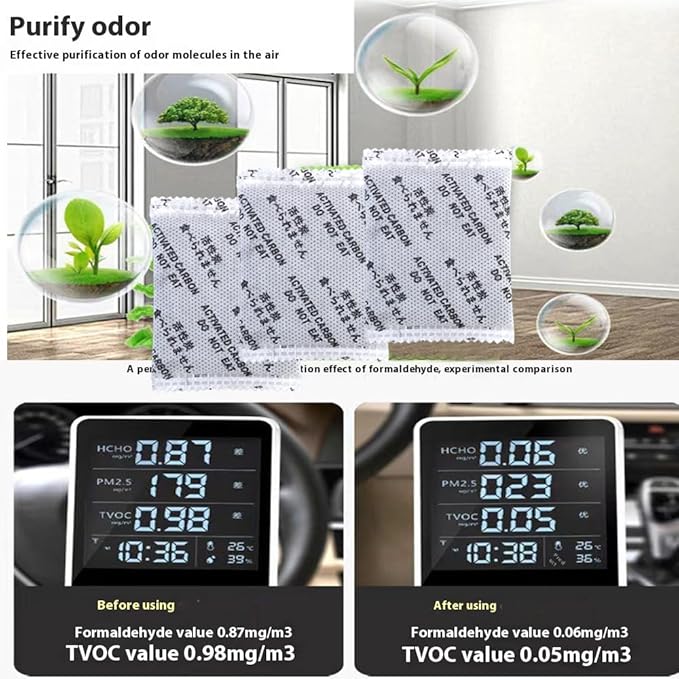 20Pack Natural Activated Charcoal Odor Absorber Air Purifying Bag for Car or Home Odor Eliminator; Car Air Freshener; 10g/Pack Deodorizer and Moisture Eliminator for Home,Cars,Closet,Basement,Pets