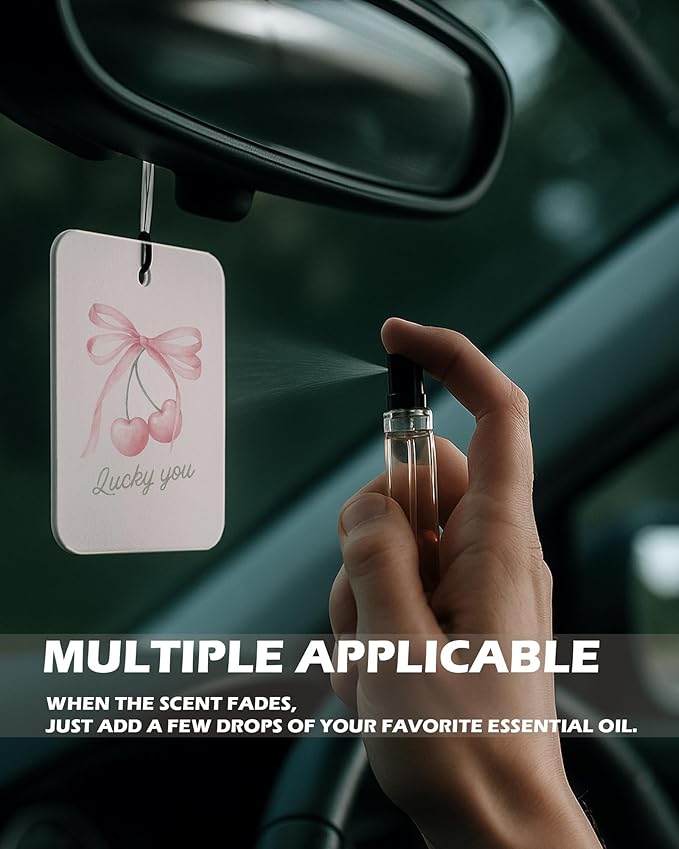 Pink Coquette Bow Cherry Disco Ball Cologne Car Air Freshener 4 Pcs, Boho Floral Beach Hanging Air Freshener for Cars Bathroom Dorm Books Decor, Pink Girly Accessories Gifts for Women Girls
