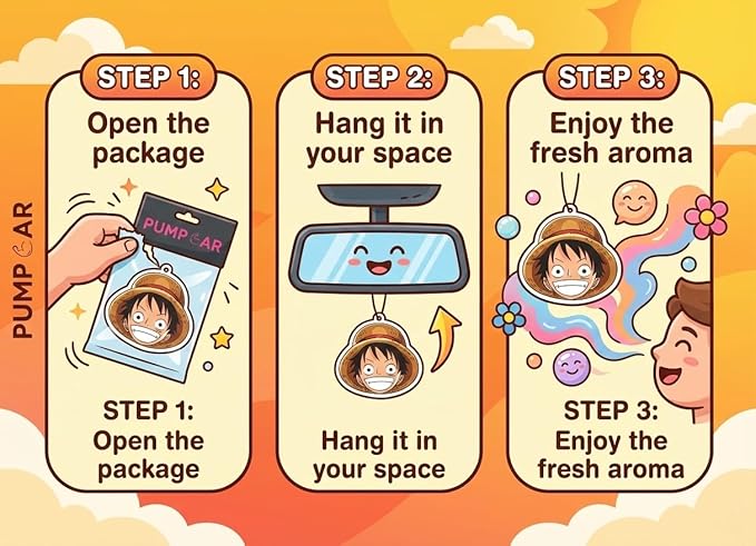 PumpCar 2 pieces Luffy head double-sided hanging cartoon cherry-scented funny car air freshener Cool hanging for rearview mirror Car Interior Accessories Gifts