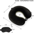 Sexysamba Pure Memory Foam Travel Pillow Set for Adults - Comfortable & Removable Machine Washable Cover, Neck Support Pillow Airplane Travel Kit with Eye Mask for Portable Plane Accessories - Black