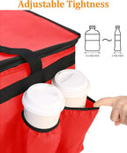Bodaon Insulated Grocery Bags with 4 Cup Holders -Insulated Bags for Food Delivery with Zippered Top, Food Carrier for Catering, Pizza Bag and Cooler Bag for Takeout, Picnic, Shopping, Car Use