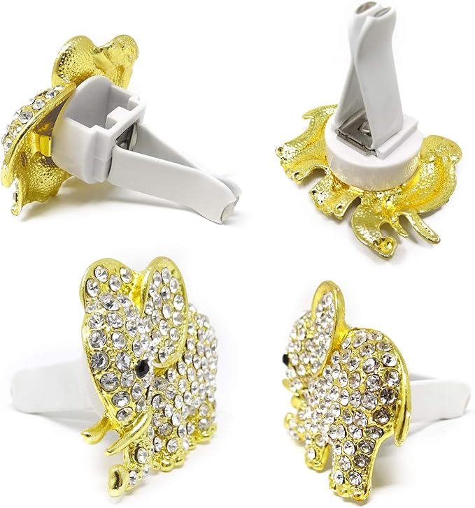 Honbay 2PCS Rhinestone Elephant Car Air Vent Clips - Car Air Freshener - Gold and Silver