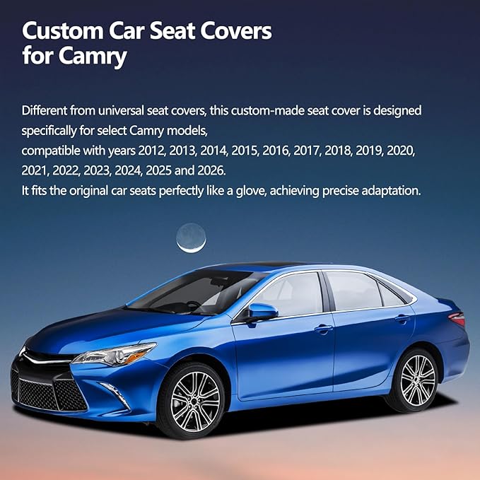 Fit Camry Car Seat Covers for Toyota Camry 2012-2024 2025 2026 - Upgraded Premium Waterproof & Breathable Leather, Airbag Compatible, All-Weather Seat Cushion Protector (Full Set, Black+Red)