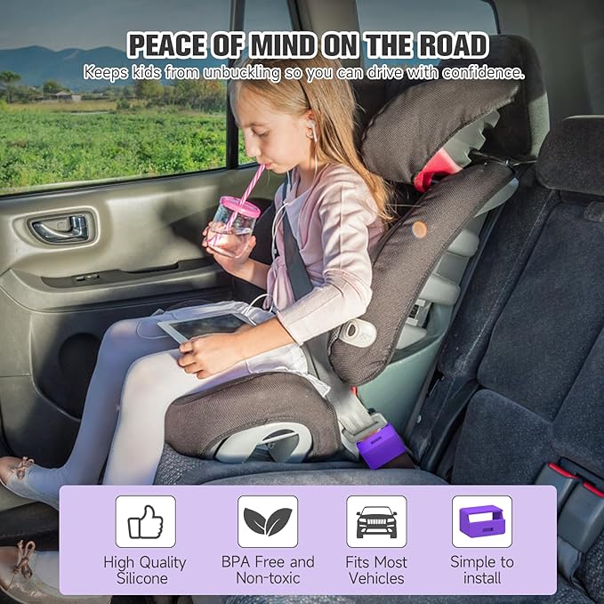 Morlike Silicone Seatbelt Secure Buckle Safety Cover Lock (Purple, 2 Pack)