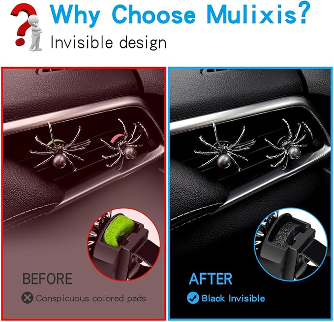 Mlulixis 2 Pack Car Vent Air Freshener Clip Aesthetic Car Accessories Spider Car Vent Air Freshener Black Bling Car Vent Accessories