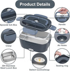 Electric Lunch Box Food Heater, 3 in 1 Ultra Quick Heated Lunch Boxes for Adults, 12V/24V/110V Portable Food Warmer for Car/Truck/Office With Fork Spoon and Insulated Carry Bag