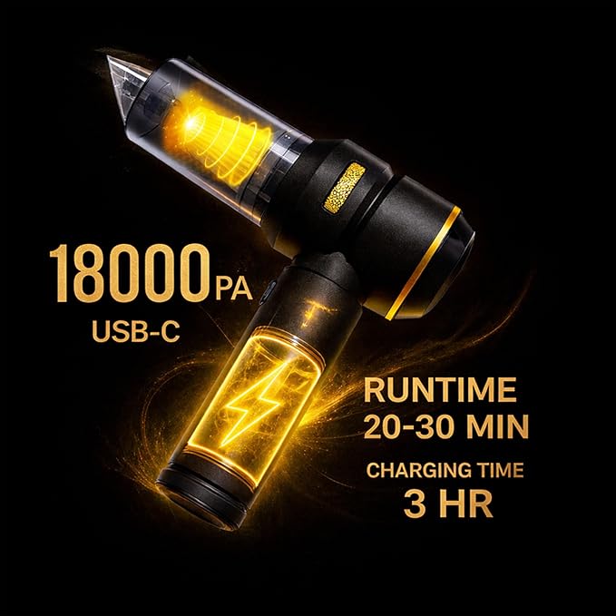Handheld Car Vacuum, Cordless Portable Vacuum Cleaner with 18000Pa Suction, USB-C Rechargeable, Mini Vacuum for Car, Home, Office, Pet Hair Remover Glove (Black)