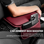 Car Center Console Cover, 11.6"×8.3" Leather Car Armrest Cushion Pad with 2 Storage Pockets, Comfortable Arm Rest Box Cover Mat for Most Vehicles, Universal Interior Accessories (Wine Red)
