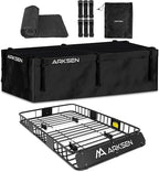 ARKSEN 64" x 39" x 6" Roof Rack Basket with Extension & Waterproof Cargo Bag, 150 lb Heavy-Duty Steel Cargo Carrier, Fits Crossbars up to 1.38" Thick, for SUV & Pickup Truck