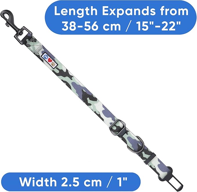 Pawtitas Dog Seat Belt | Pet Safety Seat Belt with Adjustable Strap for Small to Large Dogs | Exceeds Dog Safety Standards | Keep Your Dog Secure in The Car - Grey Camo Car Seat Belt for Dogs
