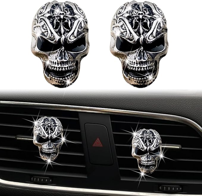 2 Pcs Cute Skull Vent Clips, Skull Head Car Air Fresheners, Car Interior Decor
