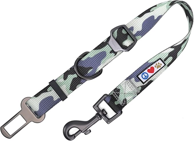 Pawtitas Dog Seat Belt | Pet Safety Seat Belt with Adjustable Strap for Small to Large Dogs | Exceeds Dog Safety Standards | Keep Your Dog Secure in The Car - Grey Camo Car Seat Belt for Dogs