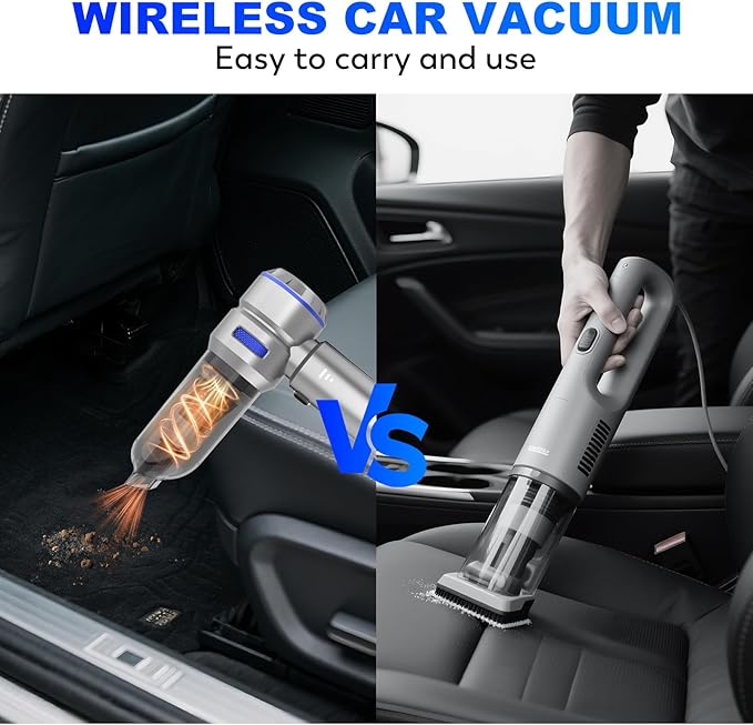 Handheld Car Vacuum Cordless, 22000PA Strong Suction Mini Vacuum Cleaner with Brushless Motor, 4-in-1 Portable Vacuum for Car Detailing, Home, Office & Travel, Silver Blue