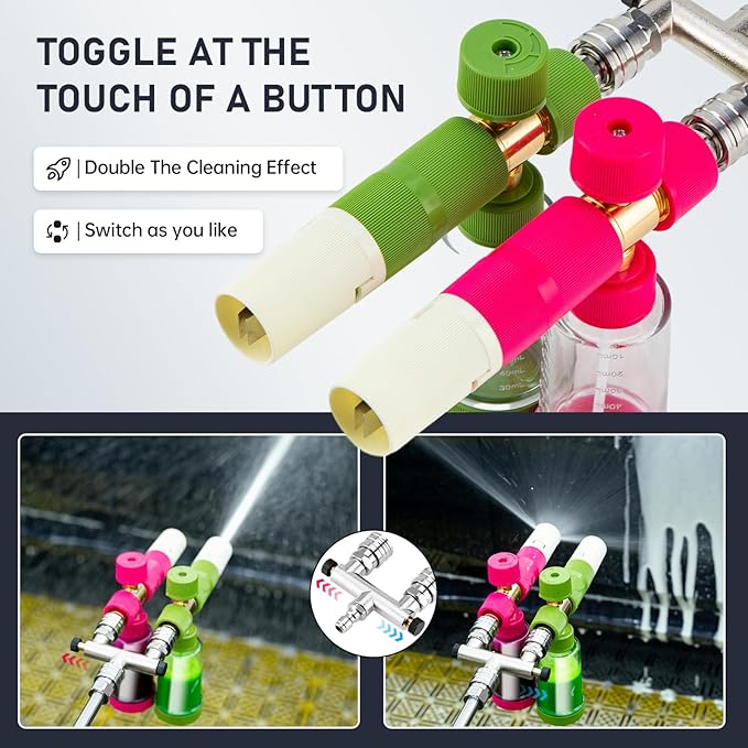 REALYOU Foam Cannon Dual-Connector Accessory, Pressure Washer Double Tip Attachment, Pressure Washer Accessories with 1/4" Quick Connect for Car Wash, 2 Adjustable Foam Cannon Pro