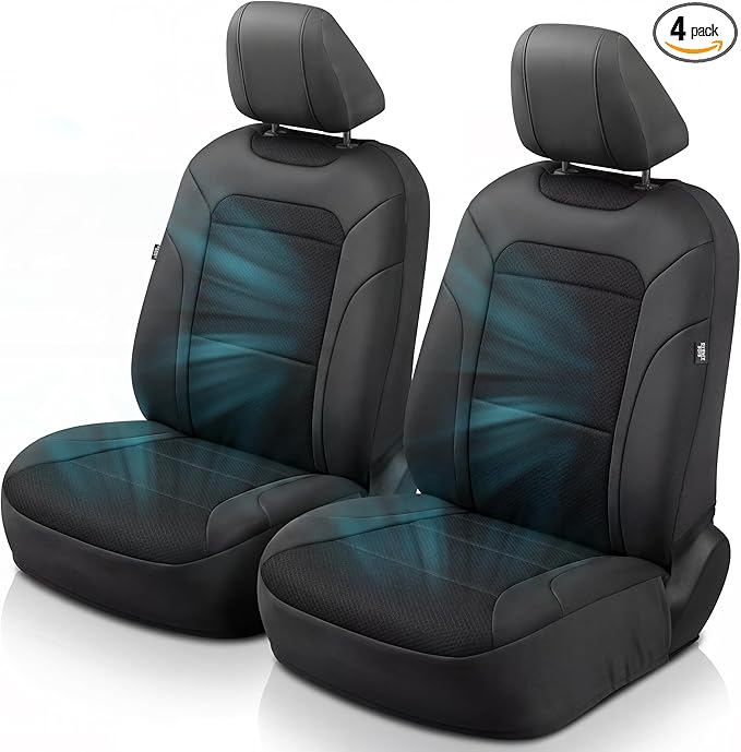 GIANT PANDA Air Cool Mesh Car Seat Cover Custom Fit Hyundai Sonata Elantra Santa Fe Tucson Accent Kona Palisade,Breathable Cooling Seat Protector with Leather Back Pannel(Black)