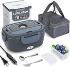 Electric Lunch Box Food Heater, 3 in 1 Ultra Quick Heated Lunch Boxes for Adults, 12V/24V/110V Portable Food Warmer for Car/Truck/Office With Fork Spoon and Insulated Carry Bag
