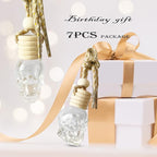7 PCS MINI 10ml Skull Perfume Bottle for Car Air Freshener Pendant Essential Diffuser Oil Fragrance Aromatherapy Empty Bottle Decor (skull glass bottle)