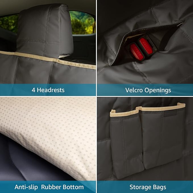 Lassie Dog Car Hammock for 2018-2026 Tesla Model 3 Back Seat Pet Cover for Dogs with 4 Headrests and 2 Seat Belts, 100% Waterproof Backseat Hammock Pet Seat Protector for Tesla Model 3