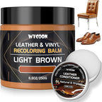 Leather Recoloring Balm with 100ml Mink Oil Conditioner | Light Brown Repair Kit, Dye & Color Restorer for Furniture, Sofa,Car Seats, Bags | Restore Faded & Scratched Surfaces
