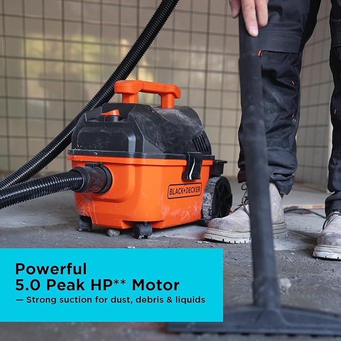 BLACK+DECKER Shop Vacuum Wet and Dry, 4 Gallon 5.0 Peak HP Wet/Dry Vacuum, Quiet Operation with Muffler, Long Reach Cleaning Range & On-Board Storage, Complete Accessory Set, BDXV18905P-4