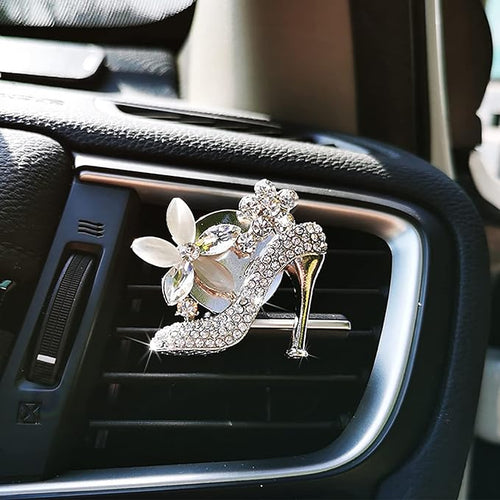 2 Pieces Crystal High Heel Shoe and Bag Air Vent Clips Rhinestone Car Air Freshener Clip Bling Car Clip Gift Decorations Charm Car Inter Air Vent Decor Accessories for Girls Women