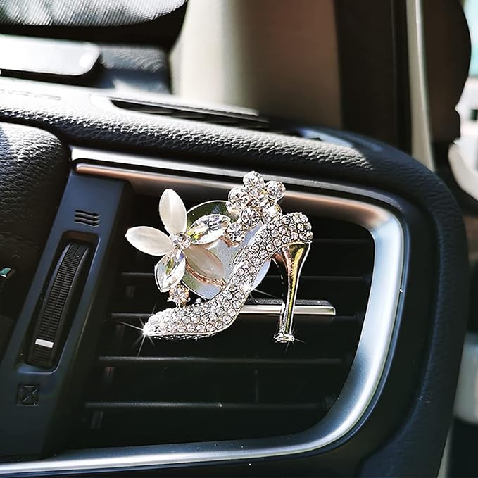 2 Pieces Crystal High Heel Shoe and Crown Air Vent Clips Rhinestone Car Air Freshener Clip Bling Car Clip Gift Decorations Charm Car Inter Air Vent Decor Accessories for Girls Women