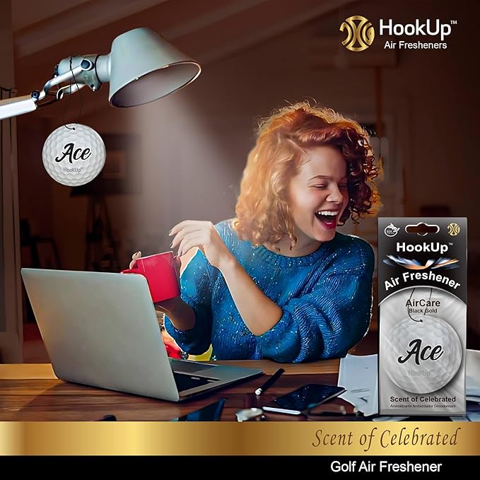 Golf Car Air Freshener by HookUp - 2 Pack - Black Gold Scent (Extra Strong) | Unique Golf Gift for Players, Coach, Fans | Hanging Car Accessory with Long Lasting Fresheners Smell