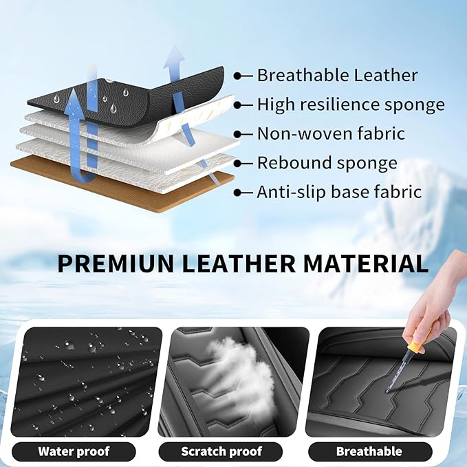 Fit Murano Car Seat Covers Compatible with Nissan Murano 2004-2025 2026 - Full Set Premium Leather， Waterproof Breathable， All-Weather Seat Cushion Protecto&Airbag Compatible（Full Set,Black