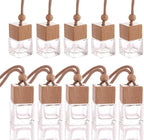 10 Pcs 8ml Car Air Freshener Ornament,Empty Clear Glass Essential Oil Diffuser Perfume Aromatherapy Pendant Vials with Wooden Caps & Hanging String-Free 1 Funnel&Dropper