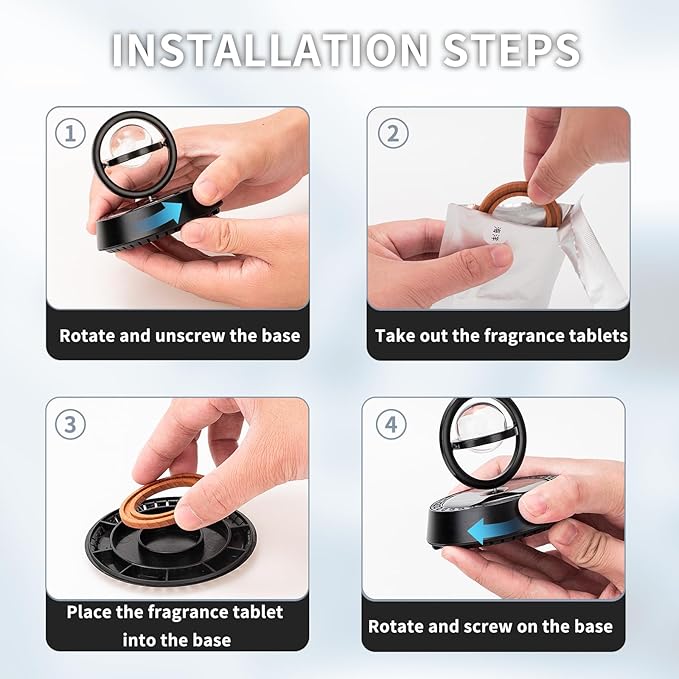 Kwak's Car Air Freshener Solar Energy Rotating Refillable Air Purifier for Car Interior Dashboard Autorotation Decoration Accessories (Black-1)