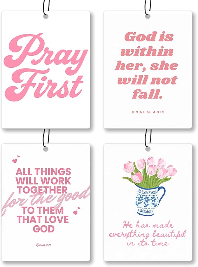 Trendy Pink Christian Bible Car Air Freshener 4 Pcs - Cute Floral Christian God Air Freshener Hanging Decor for Cars Closet Drawer Books, Girly Car Accessories Mirror Decor for Women