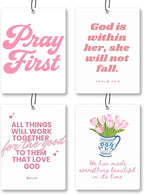 Trendy Pink Christian Bible Car Air Freshener 4 Pcs - Cute Floral Christian God Air Freshener Hanging Decor for Cars Closet Drawer Books, Girly Car Accessories Mirror Decor for Women